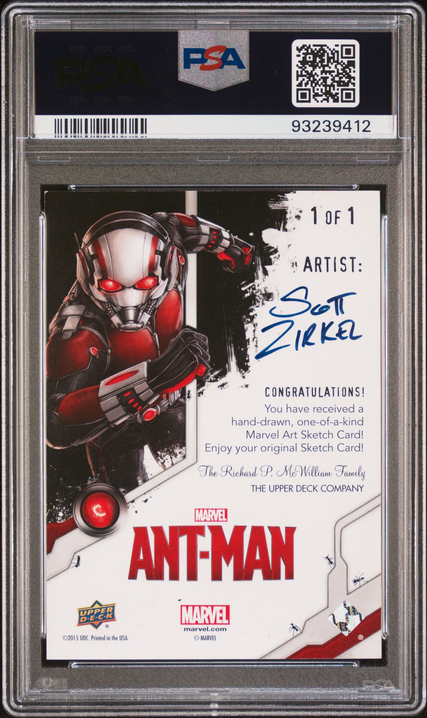 2015 Upper Deck Marvel Ant-Man Sketch Cards Scott Zirkel Original Ultron 1/1 PSA 7