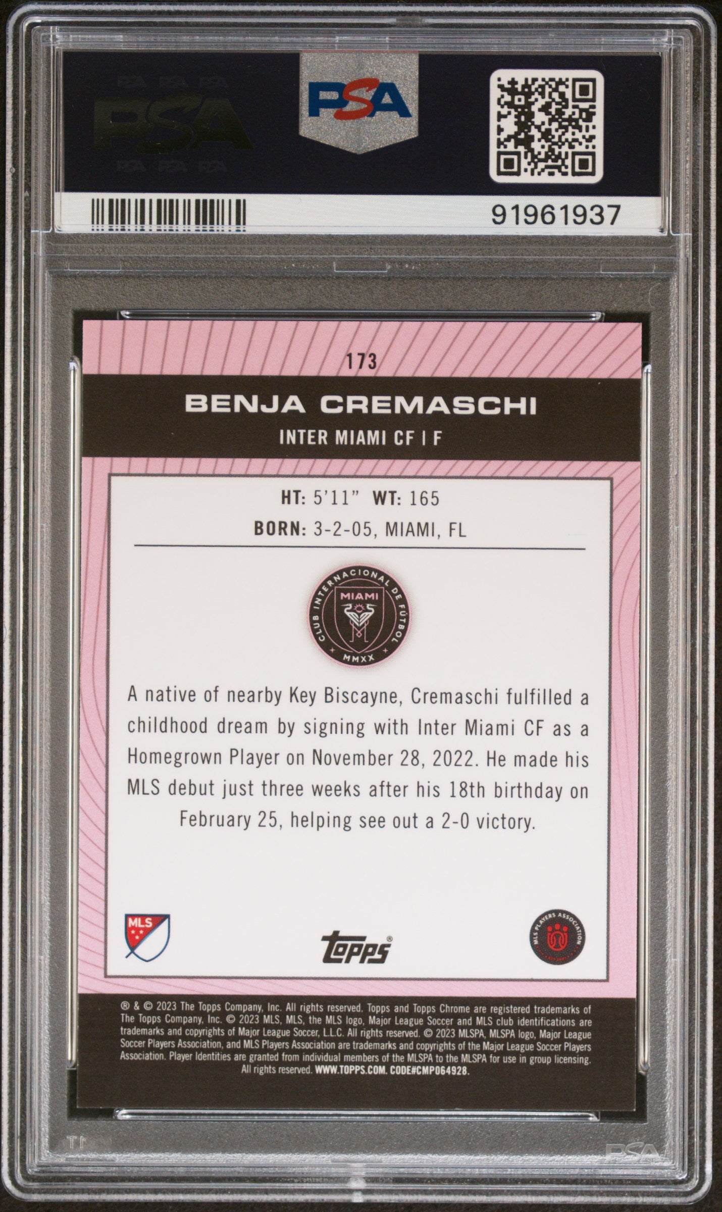 2023 Topps Chrome MLS Benja Cremaschi #173 Gold Mini Diamond PSA 10