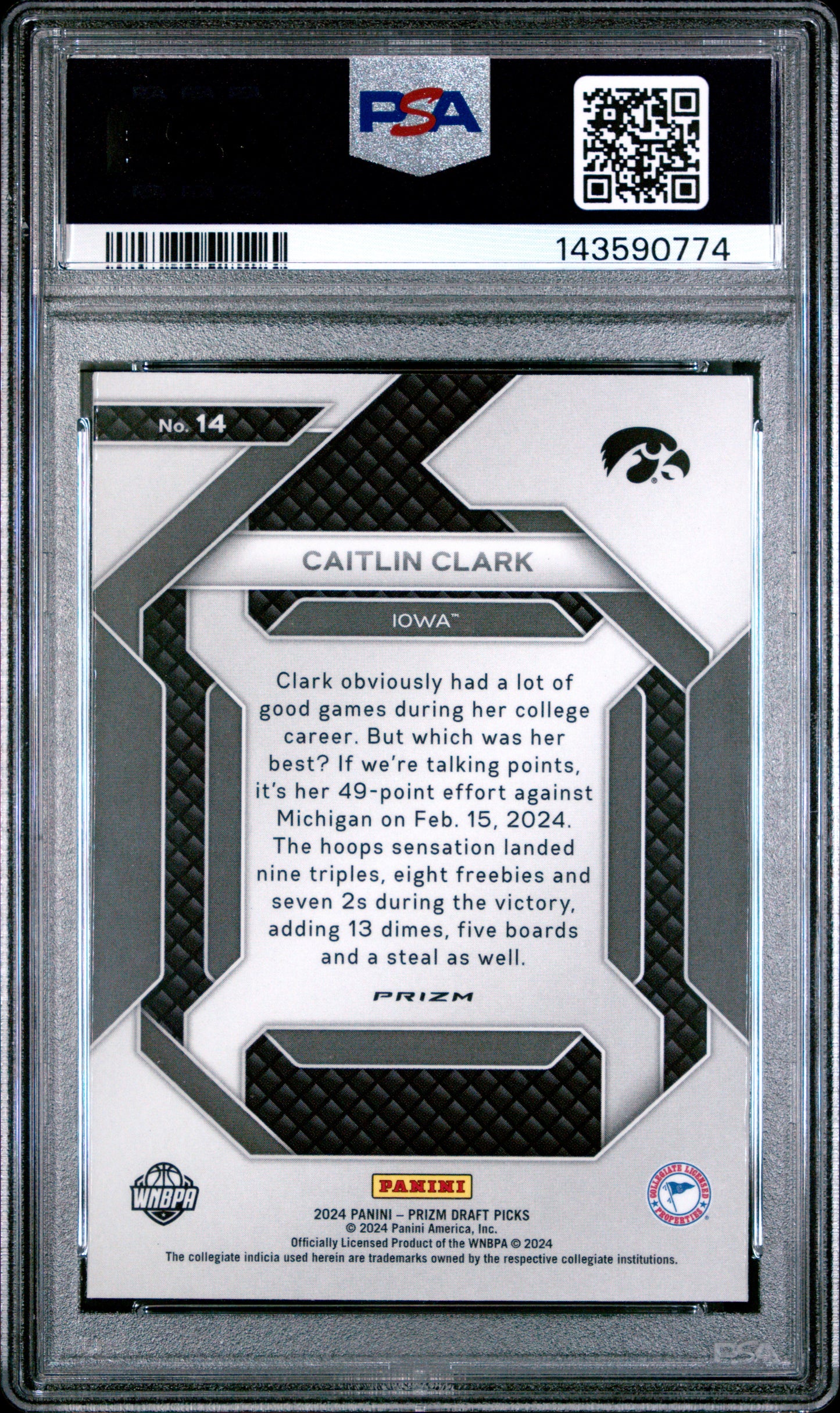 2024 Panini Prizm Draft Picks New Recruits Caitlin Clark #14 Silver PSA 10