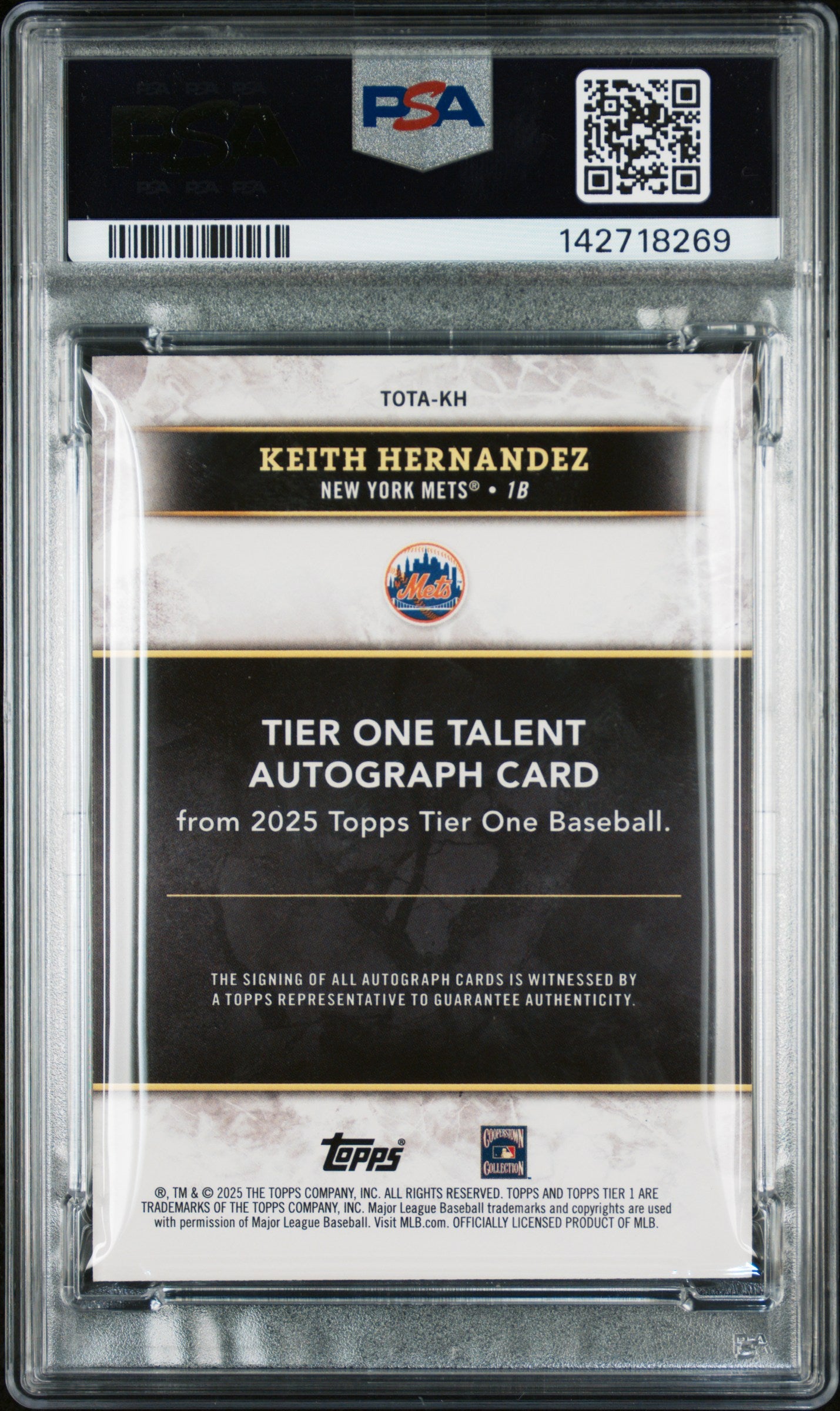 2025 Topps Tier One Tier One Talent Autographs Keith Hernandez #TOTA-KH PSA 8