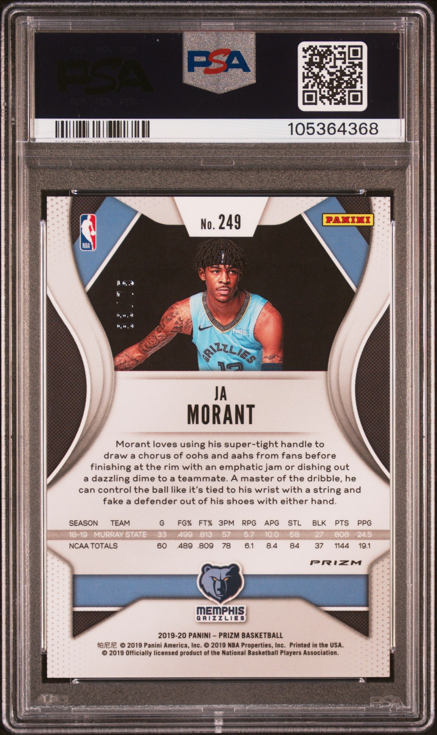 2019 Panini Prizm Ja Morant #249 Purple /75 PSA 9