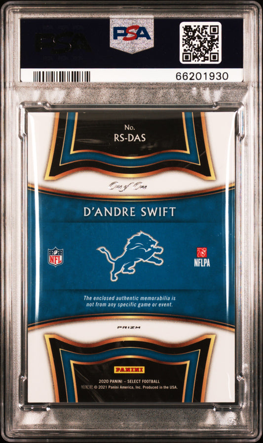 2020 Panini Select D'andre Swift #RS-DAS Rookie Swatches Prizm Black 1/1 PSA 9