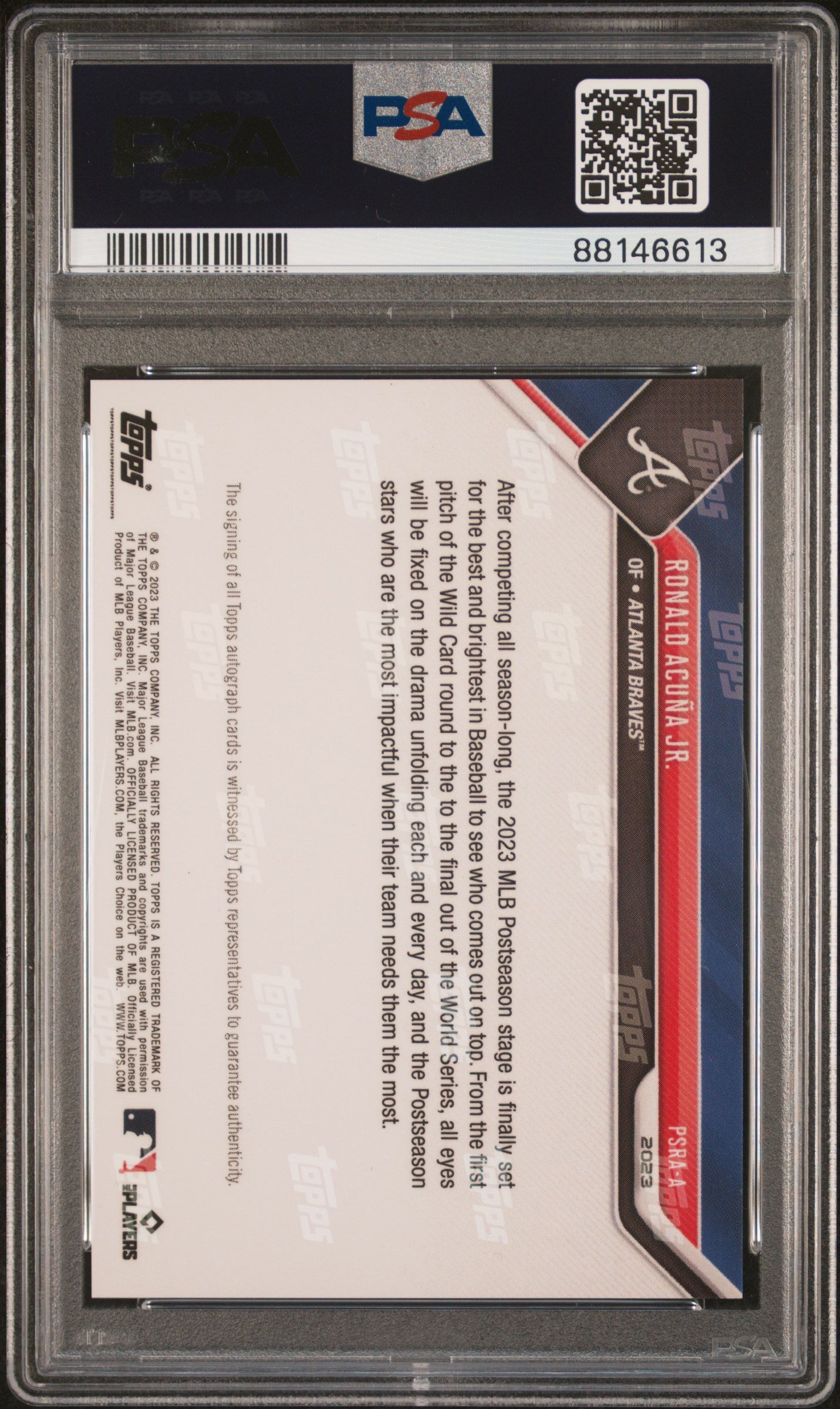 2023 Topps Now MLB Stars Of The Postseason Autographs Ronald Acuna JR. #PSRAA Purple PSA 10