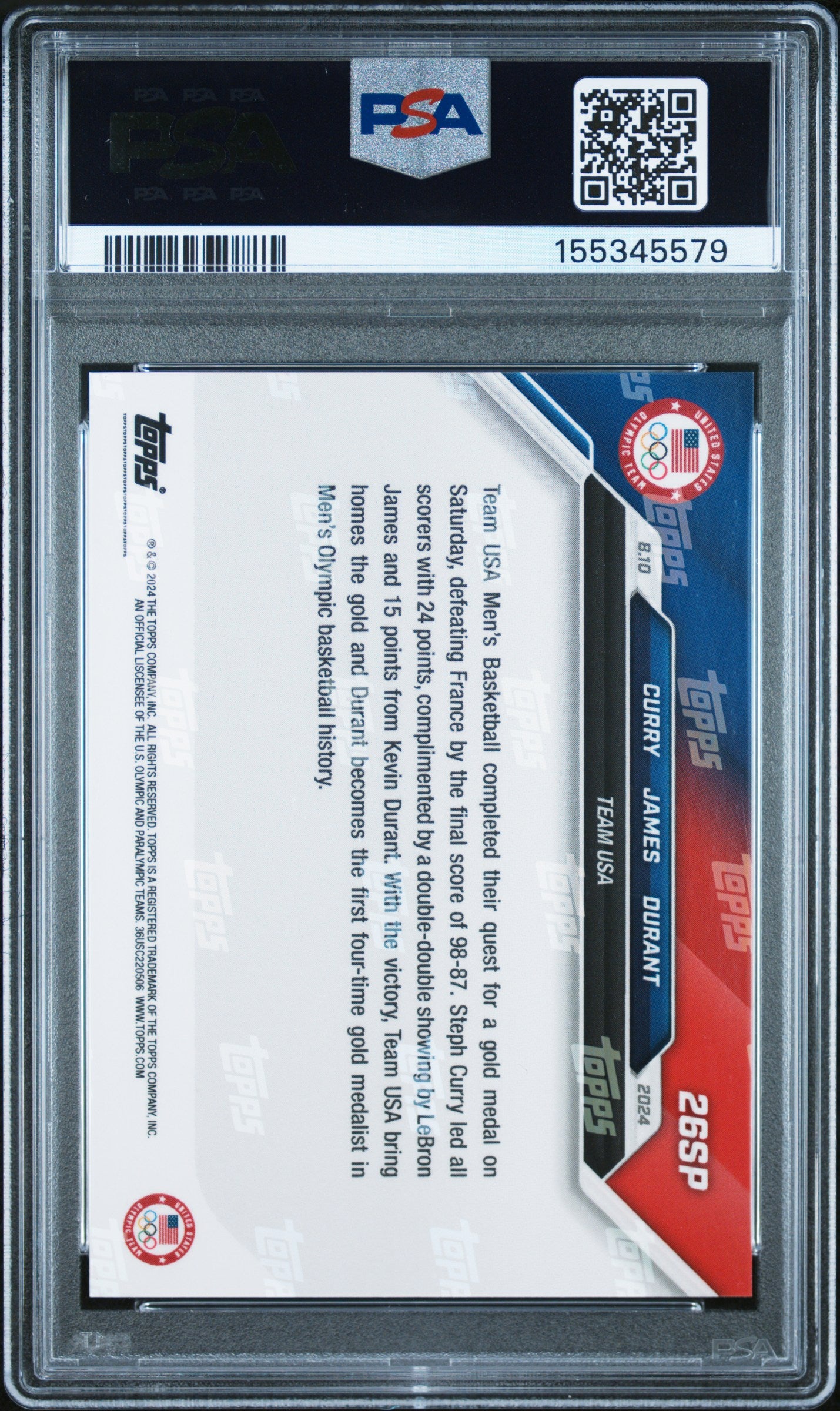 2024 Topps Now Olympic Games Durant Curry James #26SP PSA 8