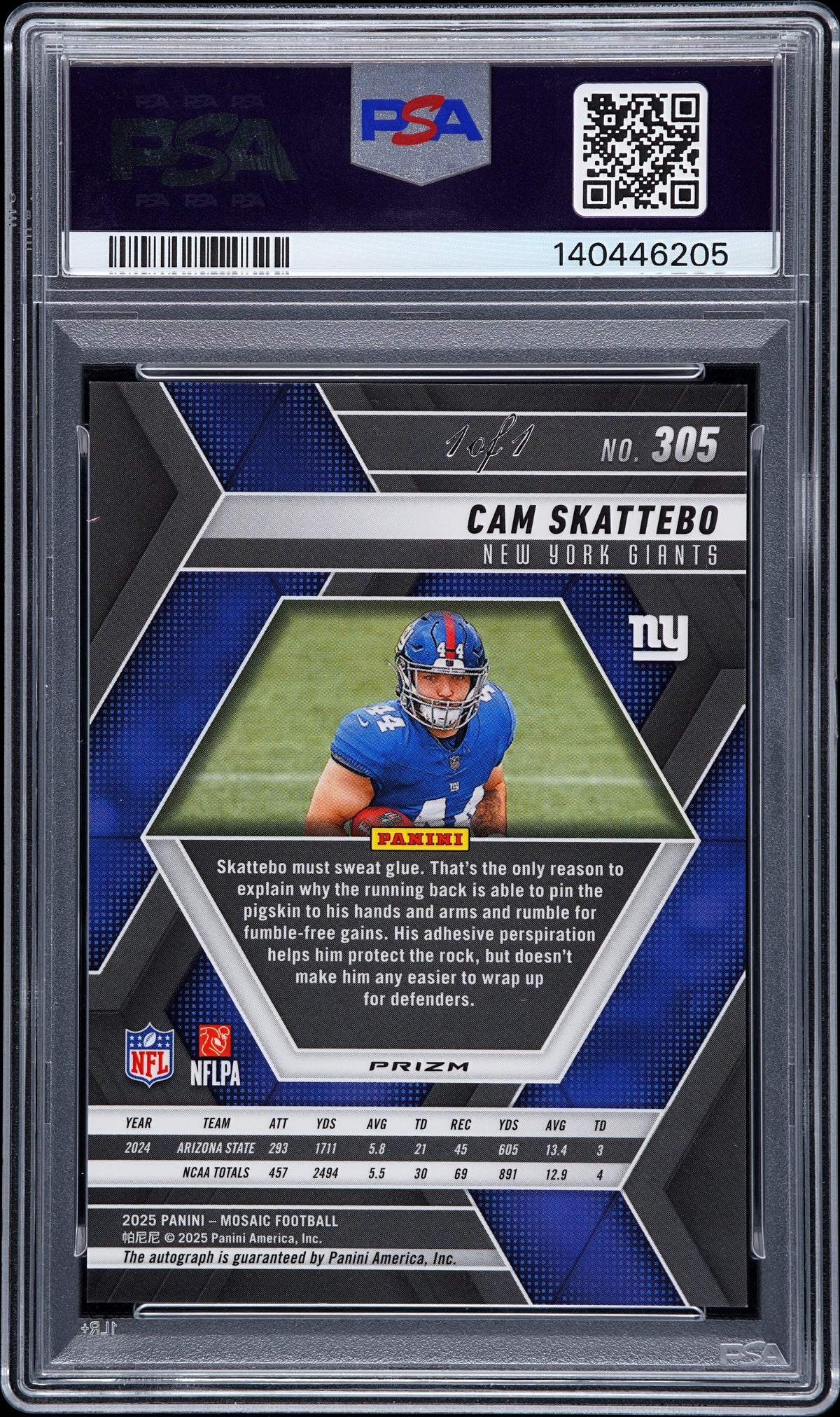 2025 Panini Mosaic Cam Skattebo #305 Autograph Black 1/1 PSA 10