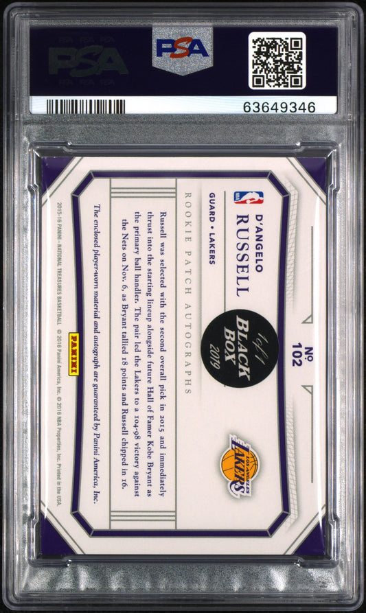 2015 National Treasures D'angelo Russell #102 Rookie Patch Auto Black Box 1/1 PSA 7