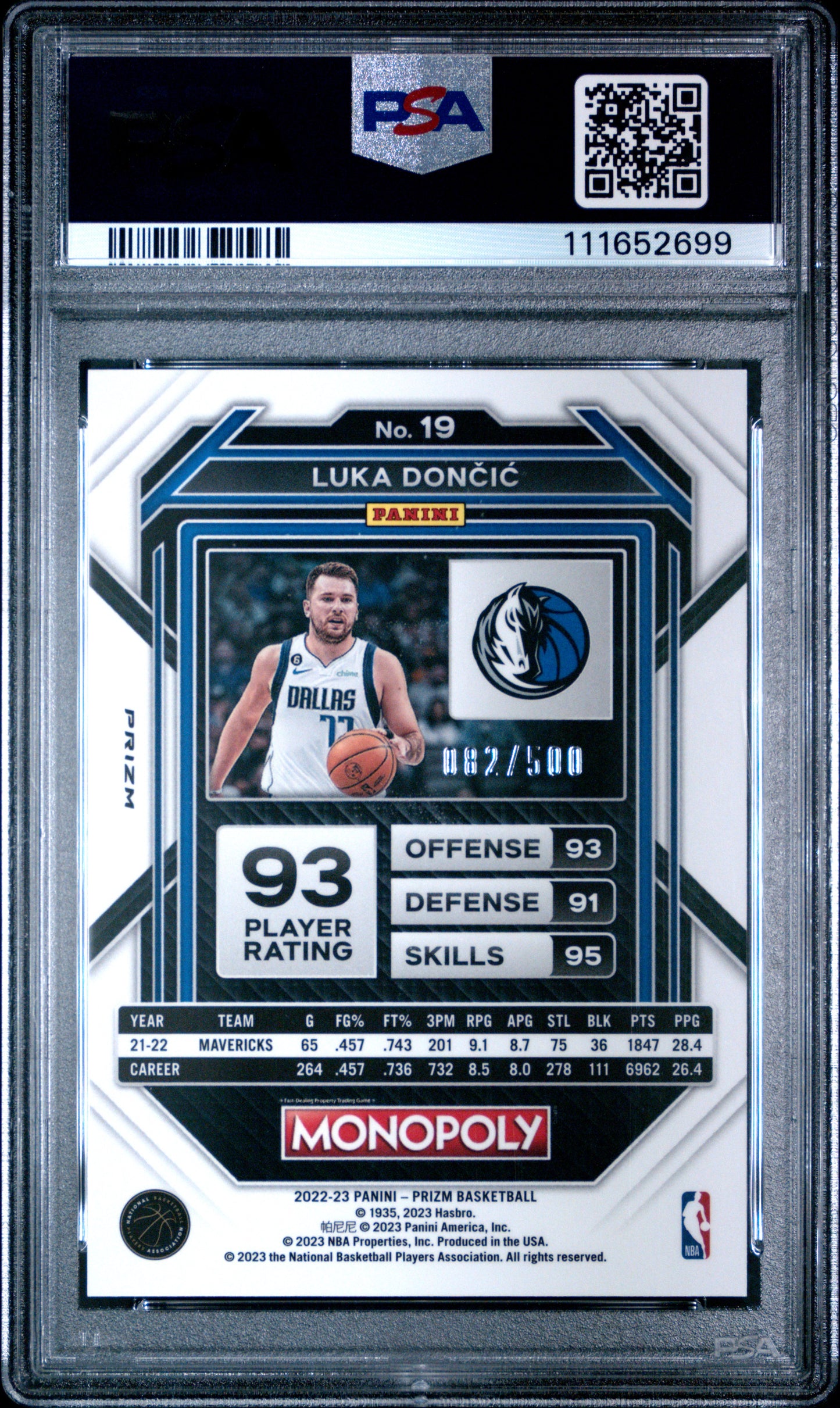 2022 Panini Prizm Monopoly Luka Doncic #19 Gold Money Shimmer PSA 10