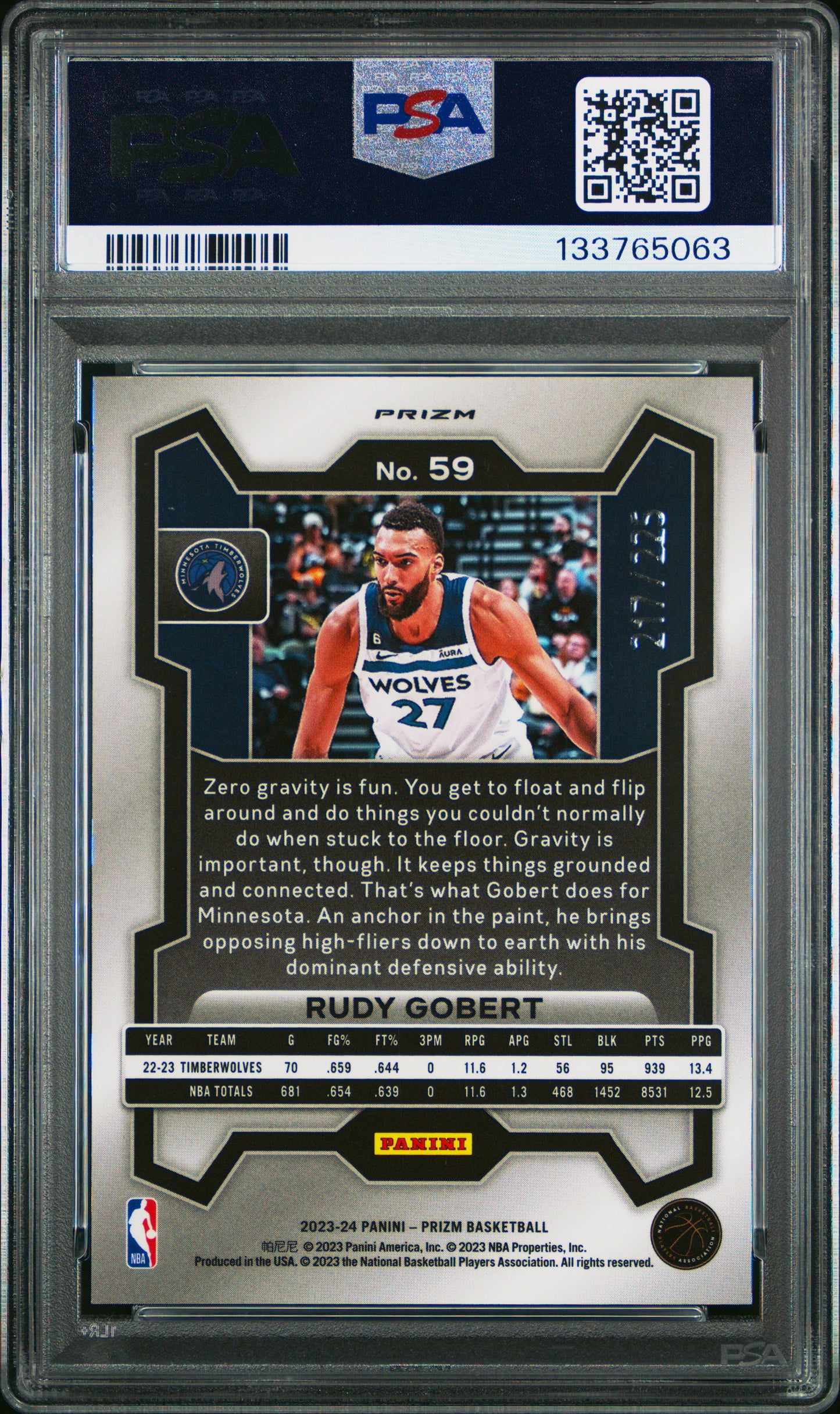2023 Panini Prizm Rudy Gobert #59 Teal Ice 217/225 PSA 10