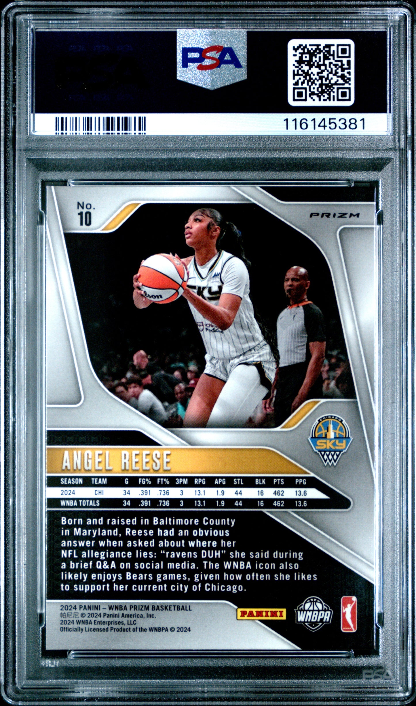 2024 Panini Prizm WNBA Angel Reese #10 Ice PSA 10