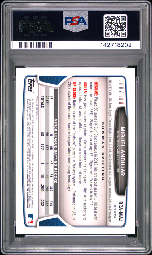 2013 Bowman Chrome Prospect Autograph Miguel Andujar #BCAMAJ Autograph Refractor /500 PSA 9