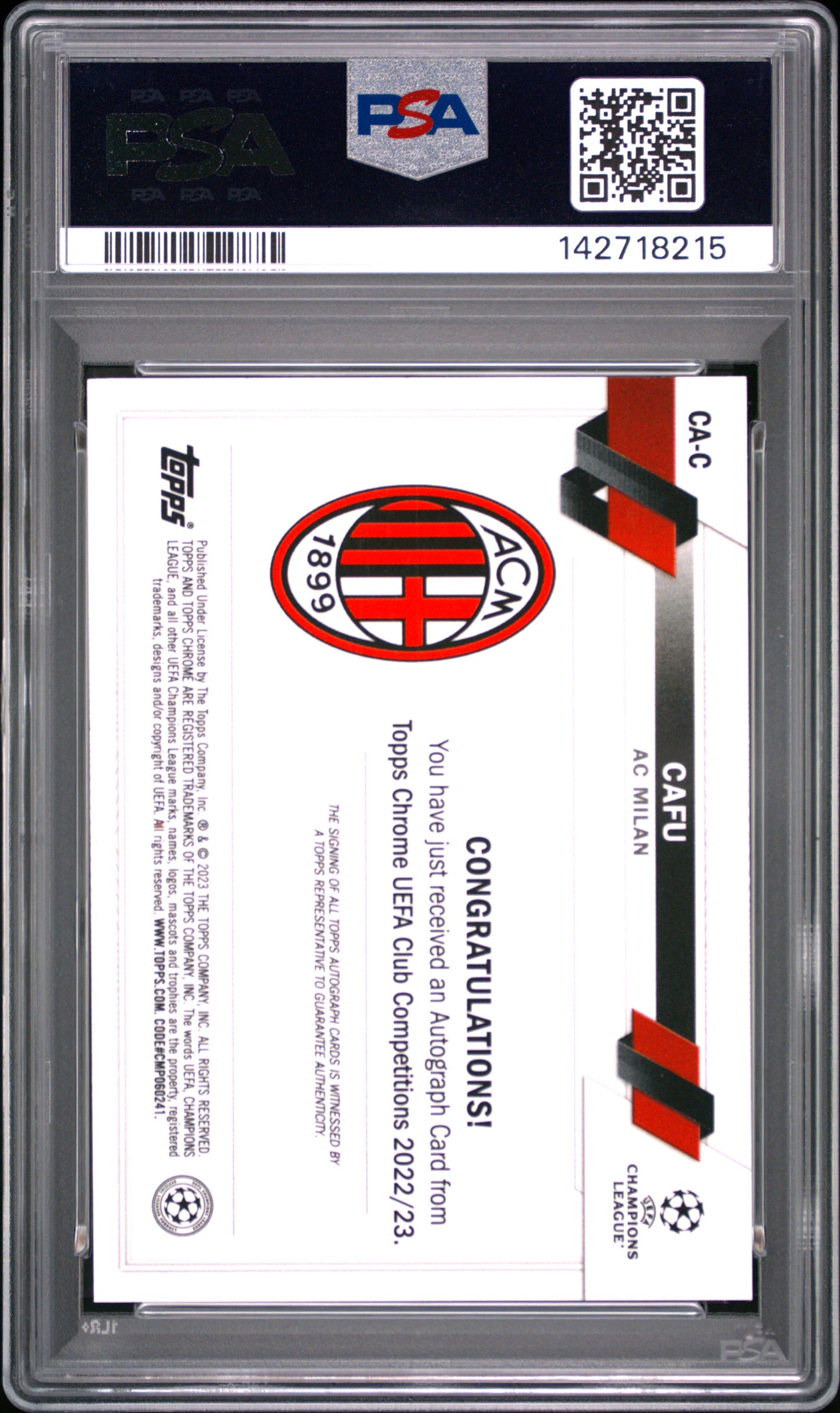 2022-23 Topps Chrome UEFA Club Competitions Chrome Autographs Cafu #C PSA 9