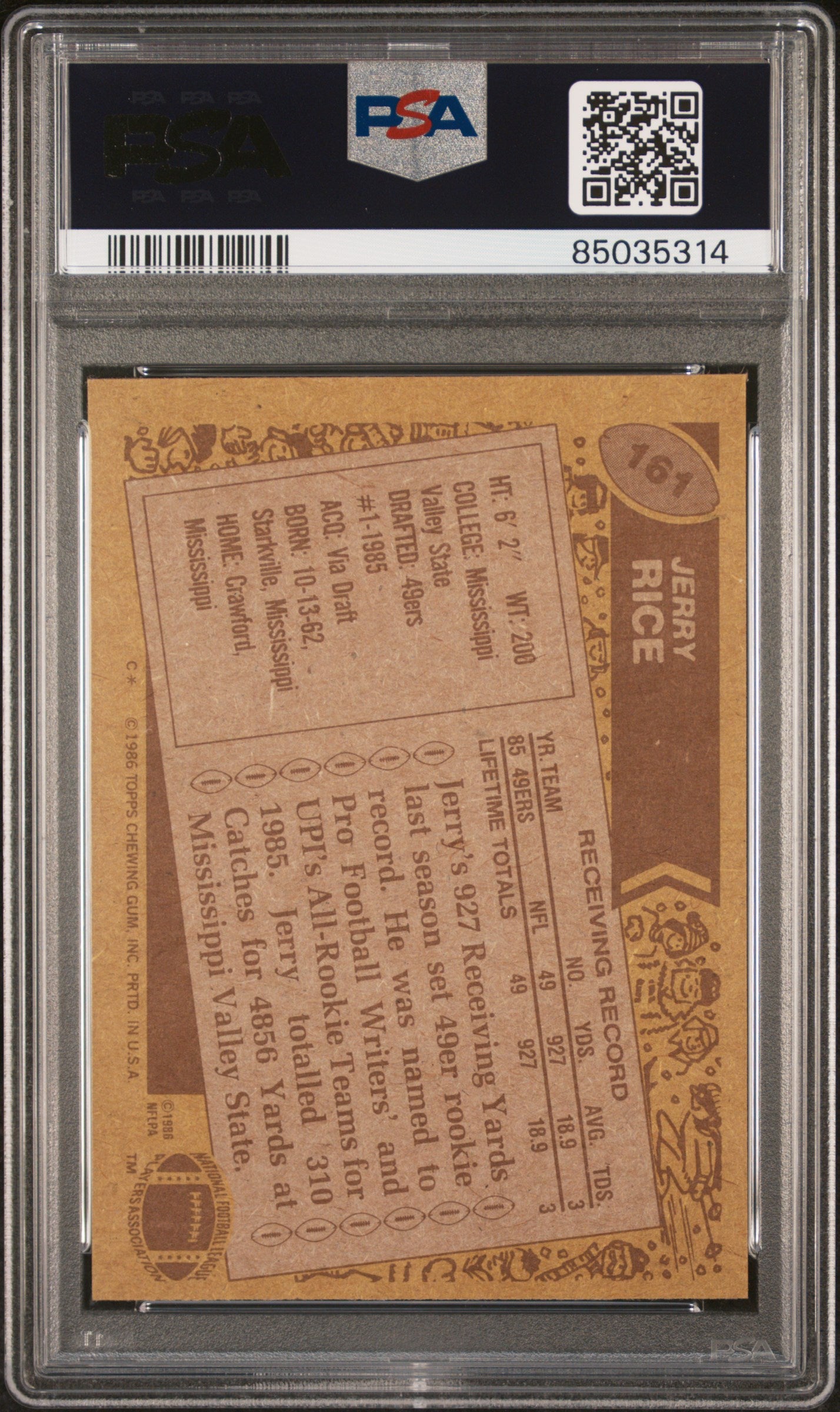 1986 Topps Jerry Rice #161 PSA 8