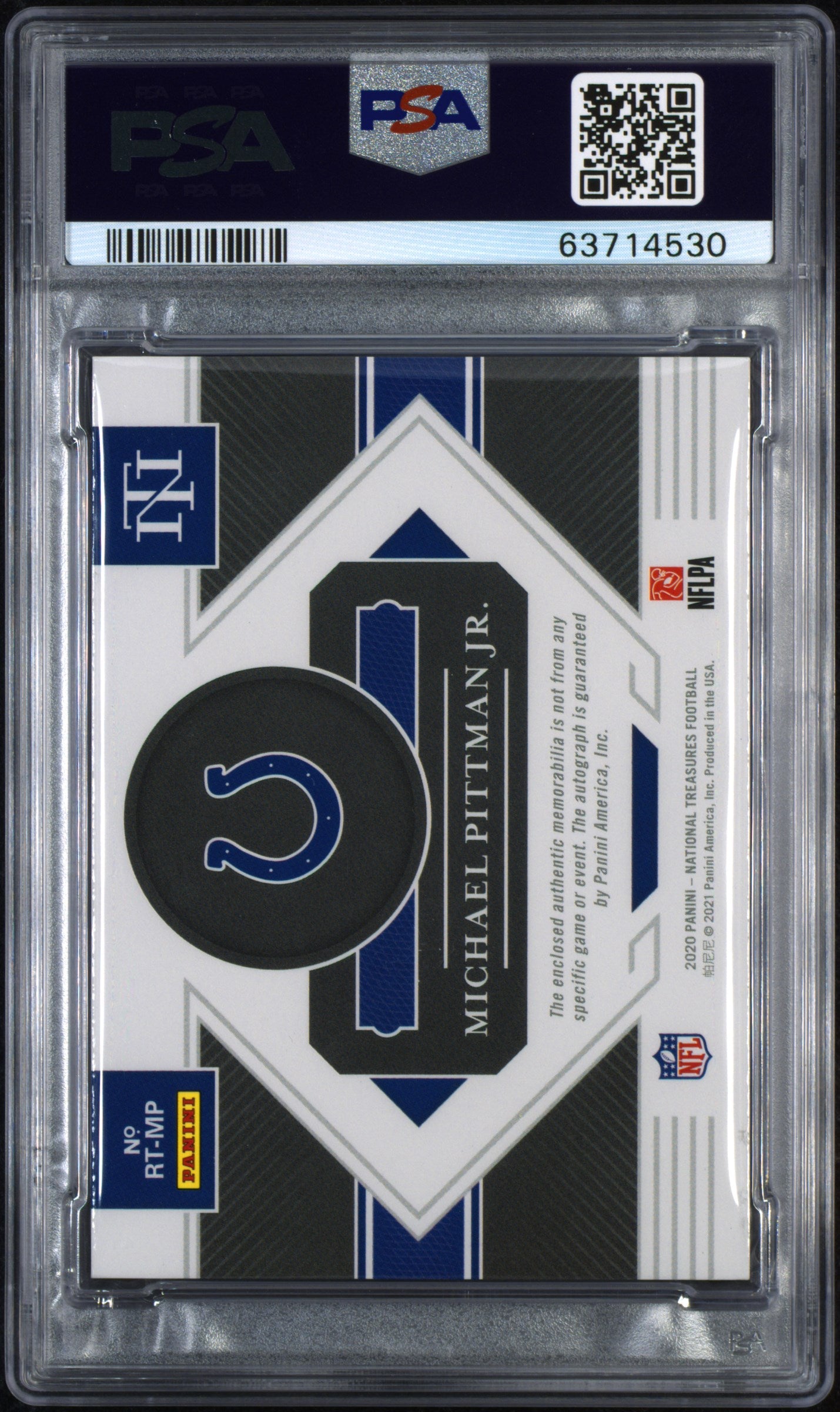2020 National Treasures Michael Pittman JR. #RT-MP Rookie Patch Auto RPA /10 PSA 10