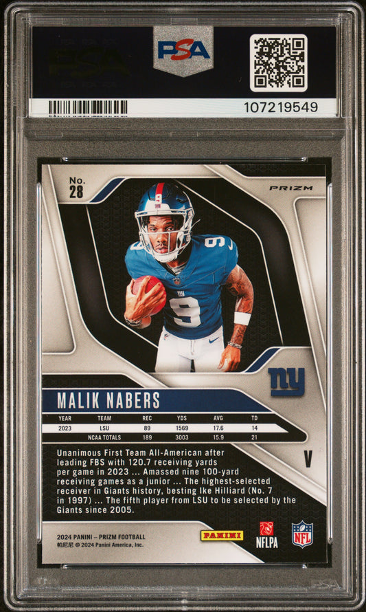 2024 Panini Prizm Rookie Variation Malik Nabers #28 PSA 10