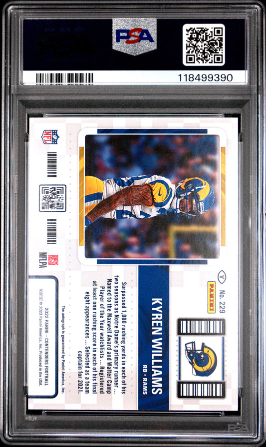 2022 Panini Contenders Kyren Williams #229 Variation Autograph PSA 10