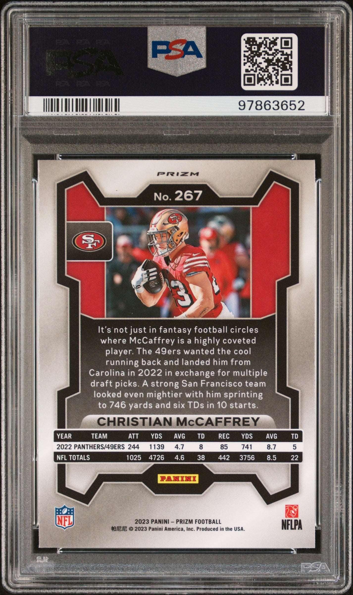 2023 Panini Prizm Christian Mccaffrey #267 Red Sparkle PSA 10