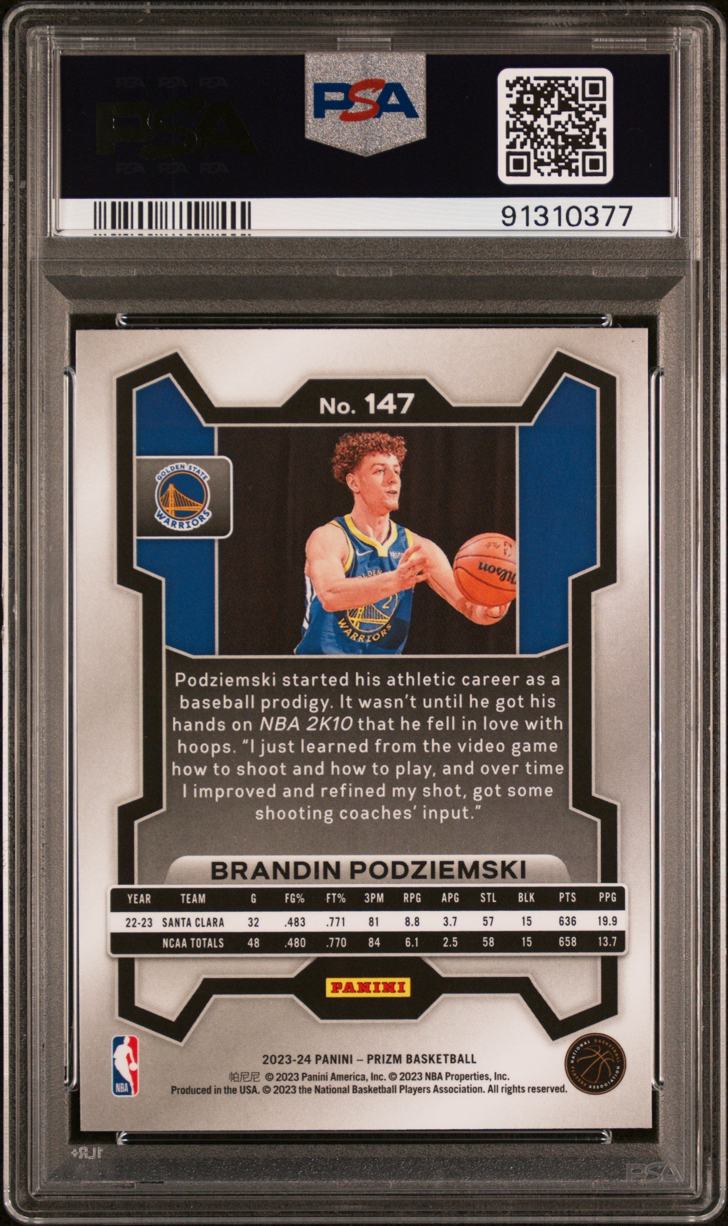 2023 Panini Prizm Brandin Podziemski #147 PSA 10