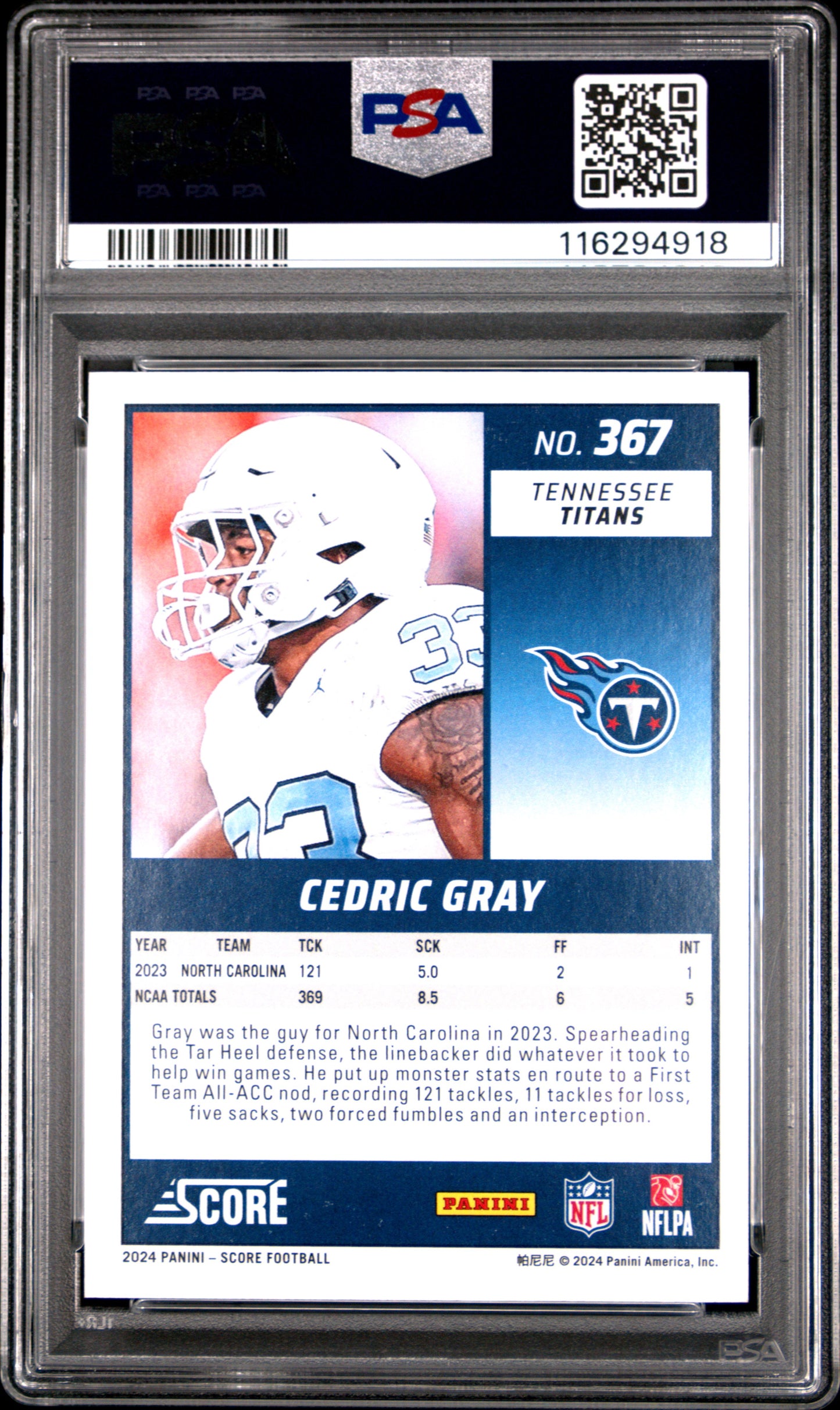 2024 Panini Score Cedric Gray #367 Gold Zone PSA 10