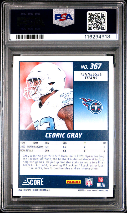 2024 Panini Score Cedric Gray #367 Gold Zone PSA 10