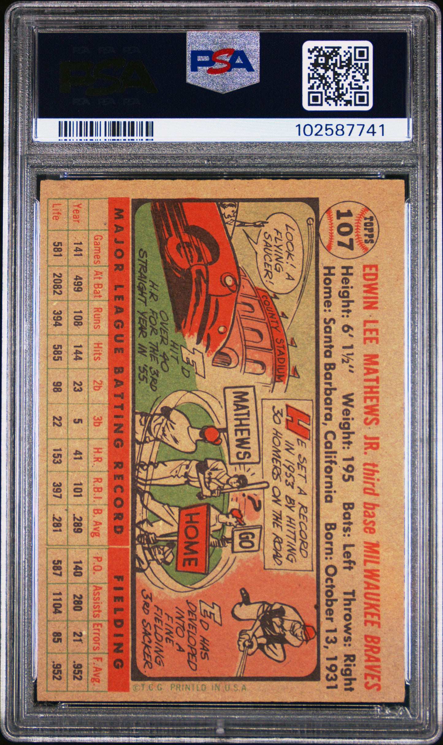 1956 Topps Ed Mathews #107 Gray Back PSA 6