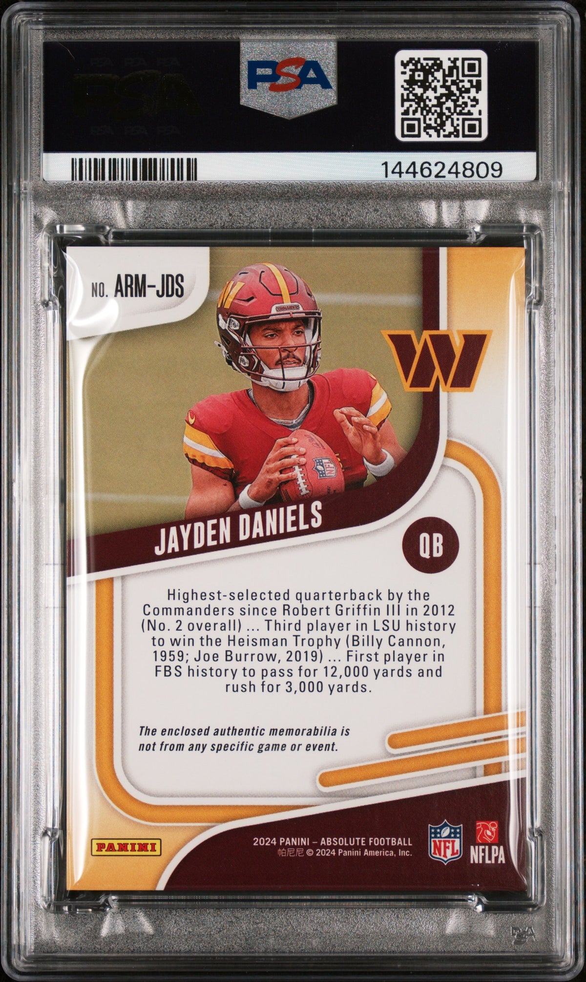 2024 Panini Absolute Absolute Rookie Materials Jayden Daniels #ARMJDS PSA 8
