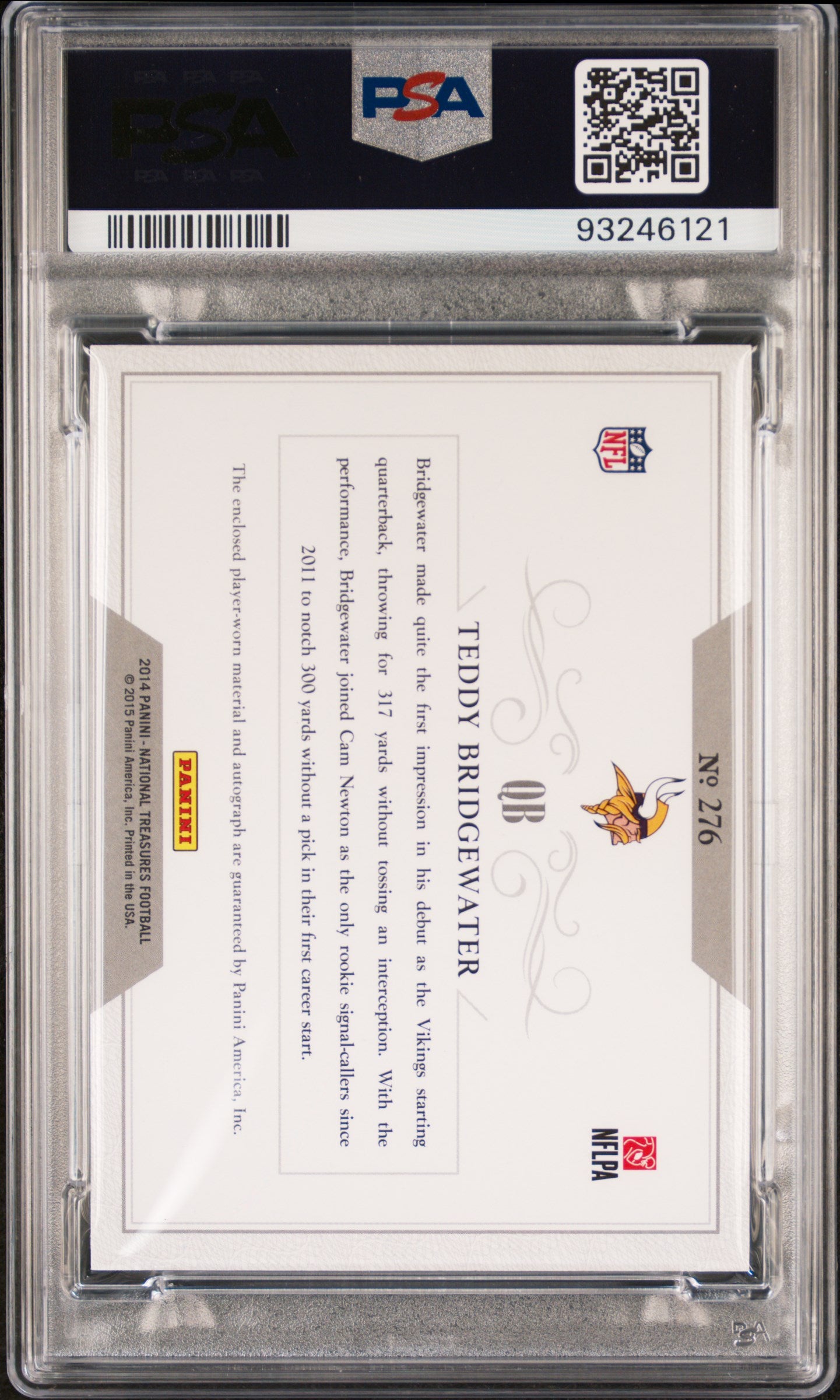 2014 National Treasures Teddy Bridgewater #276 Rookie Auto /99 PSA 9 RPA