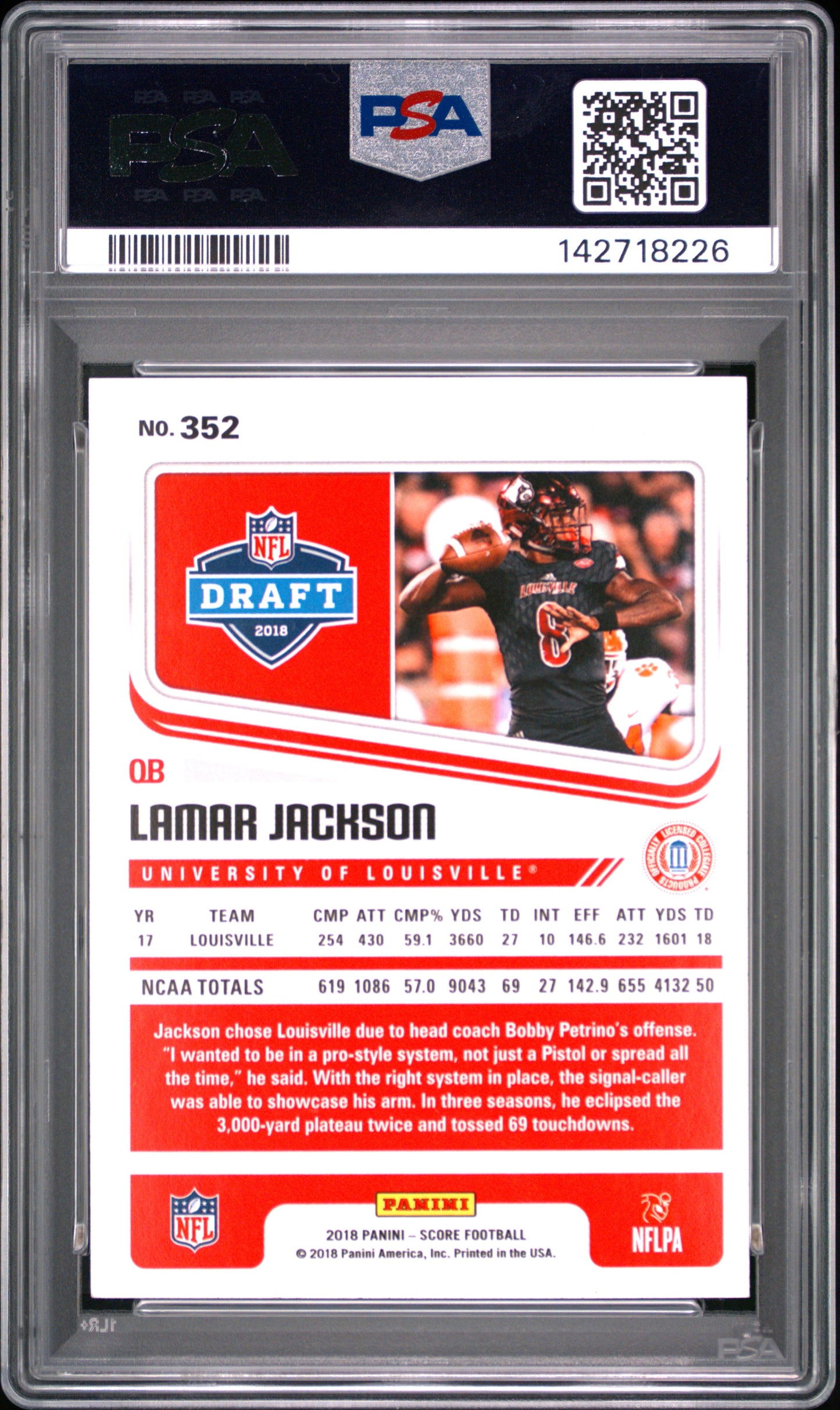2018 Panini Score Lamar Jackson #352 PSA 10