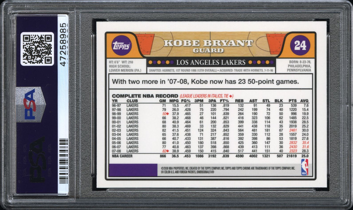 2008 Topps Chrome Kobe Bryant #24 PSA 10 ~Vault ~