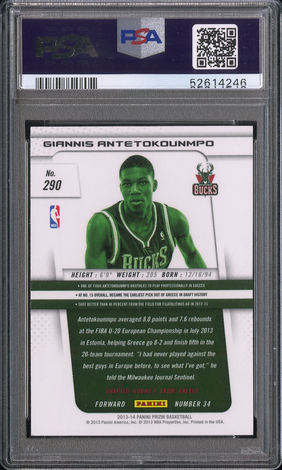 2013 Panini Prizm G. Antetokounmpo #290 PSA 8