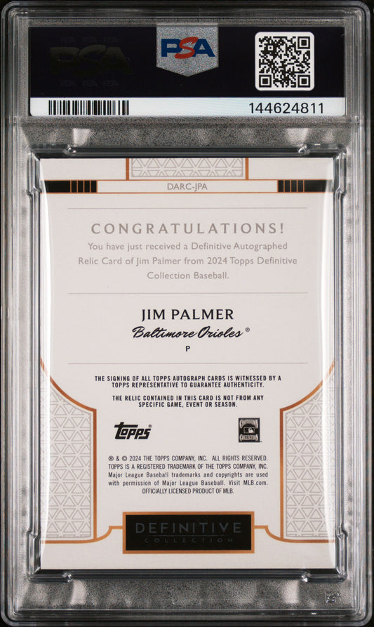 2024 Topps Definitive Collection Auto Relic Jim Palmer #DARCJPA RLC Orange /15 PSA 7