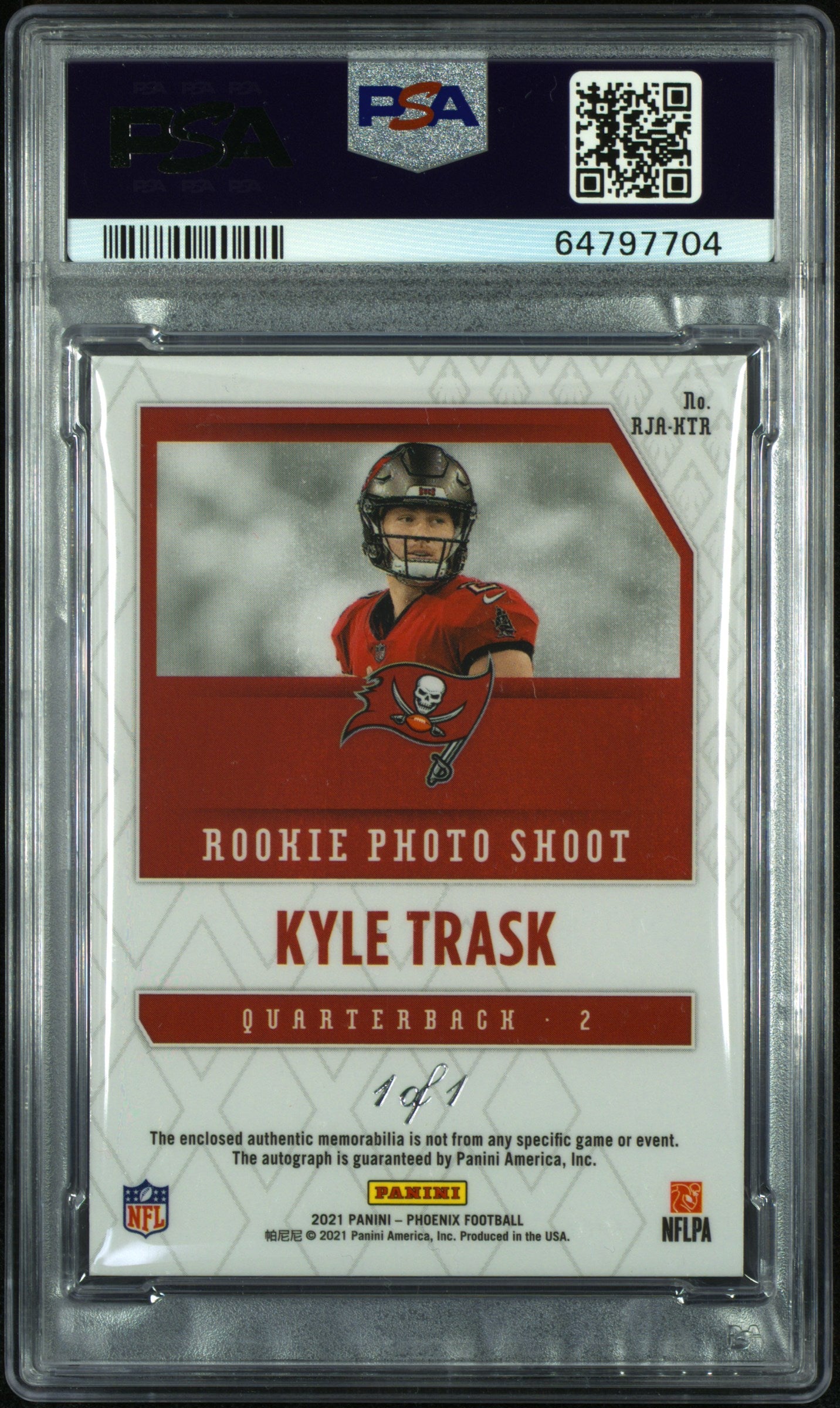 2021 Phoenix Kyle Trask #RJR-KTR Rookie Patch Auto NFL Shield PSA 9 RPA RC
