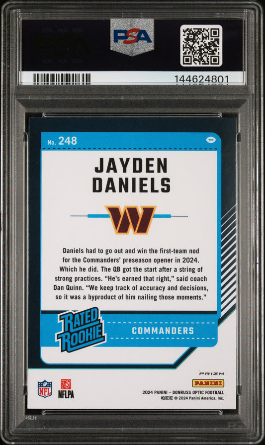 2024 Panini Donruss Optic Jayden Daniels #248 Purple Shock PSA 8