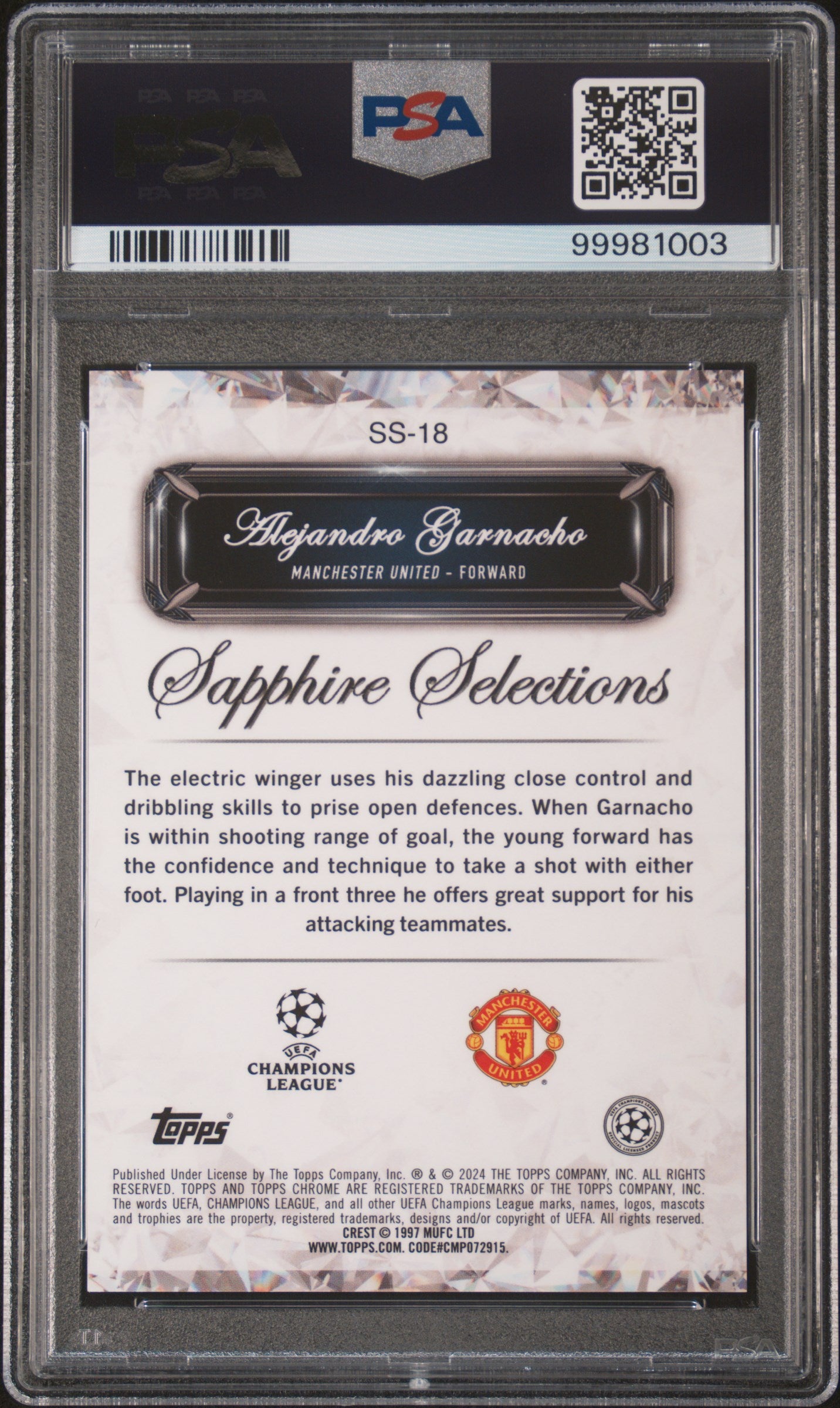 2023-24 Topps Chrome Sapphire Selections Alejandro Garnacho #SS18 Gold PSA 10