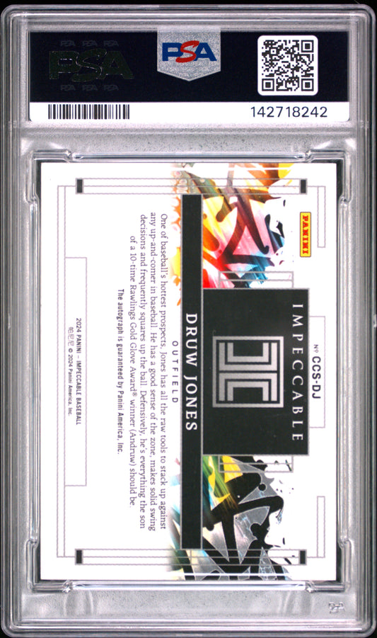 2024 Panini Impeccable Canvas Creations Signatures Druw Jones #CCSDJ Cnvs Crtns Holo Gold /60 PSA 9