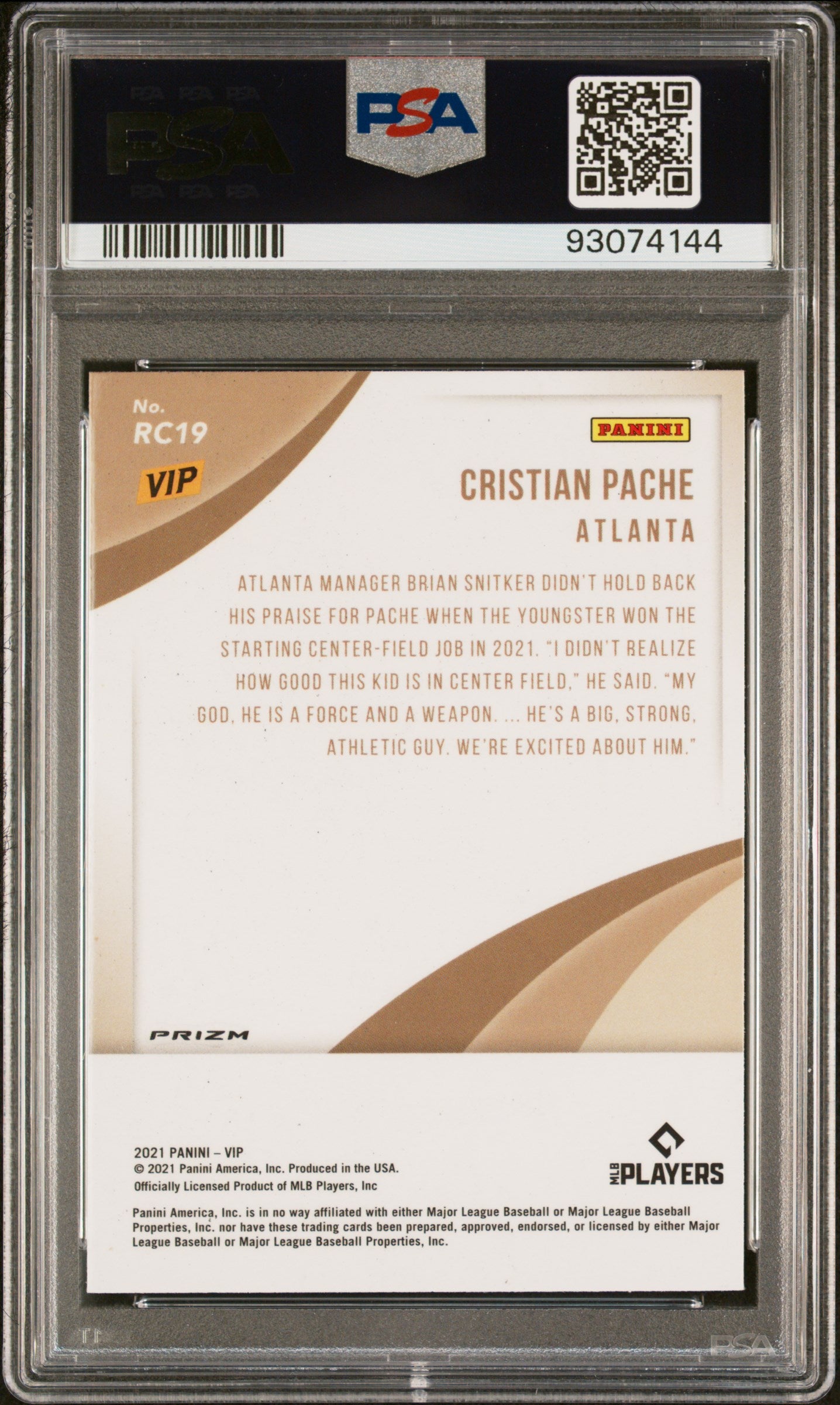 2022 Panini National Vip Rookies Christian Pache #RC19 Giraffe PSA 10