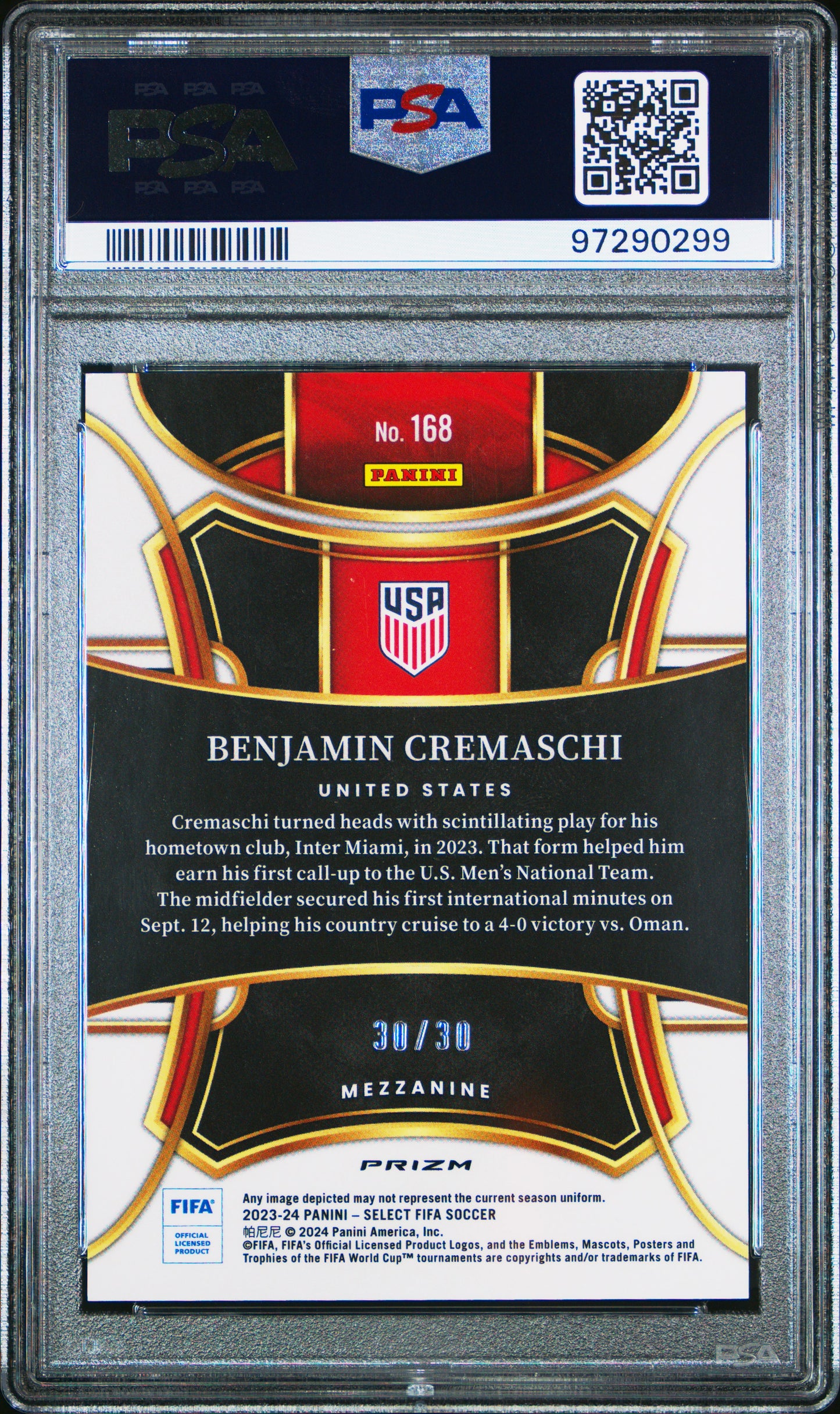 2023-24 Panini Select FIFA Benjamin Cremaschi #168 Tie Dye PSA 10