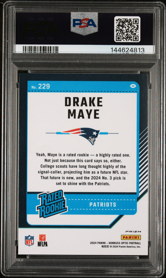 2024 Panini Donruss Optic Drake Maye #229 Purple Shock PSA 9