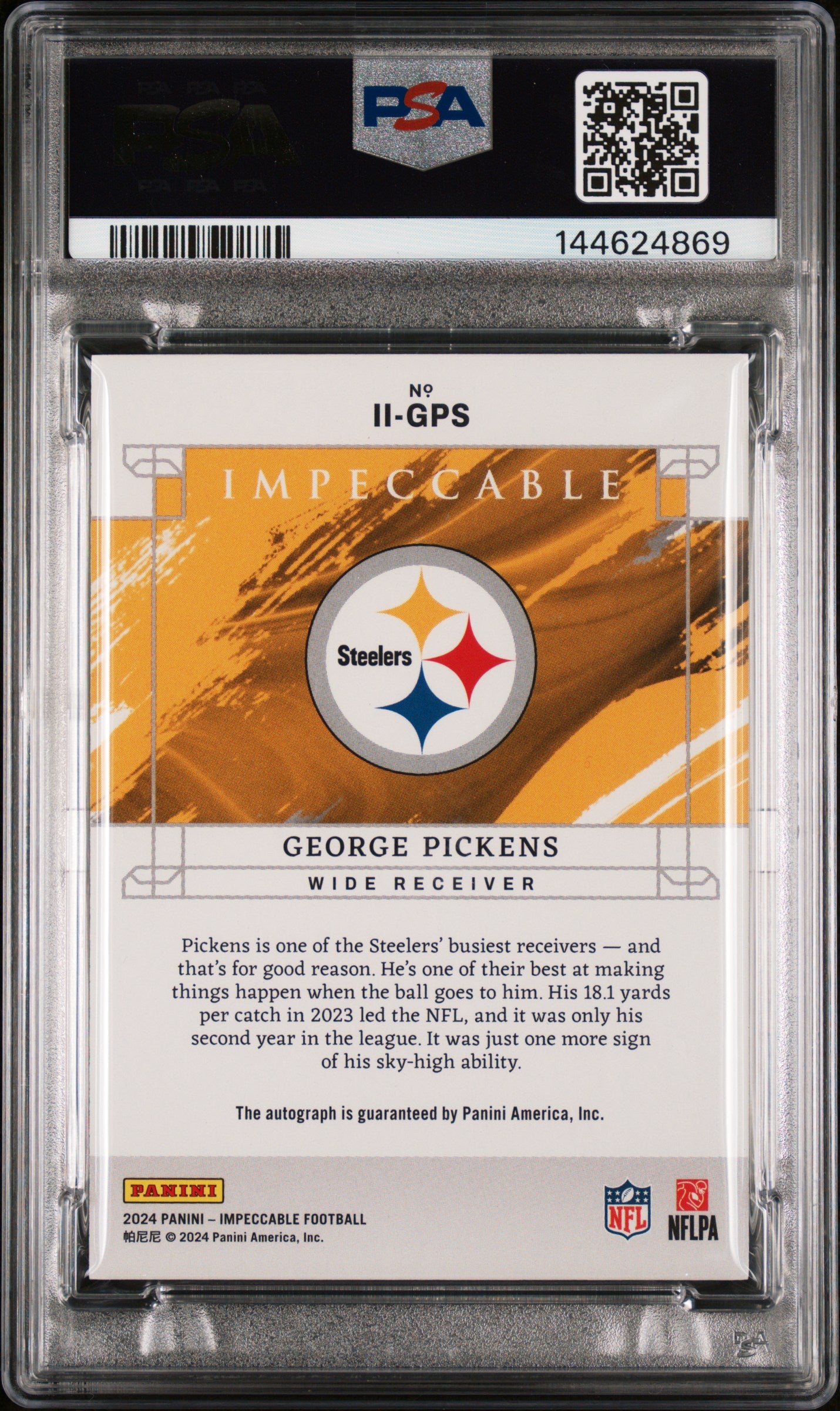2024 Panini Impeccable Impeccable Impressions Autographs George Pickens #IIGPS PSA 8