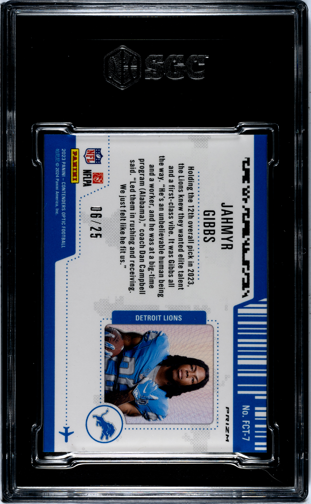 2023 Panini Contenders Optic Jahmyr Gibbs first class ticket /25 SGC 9.5