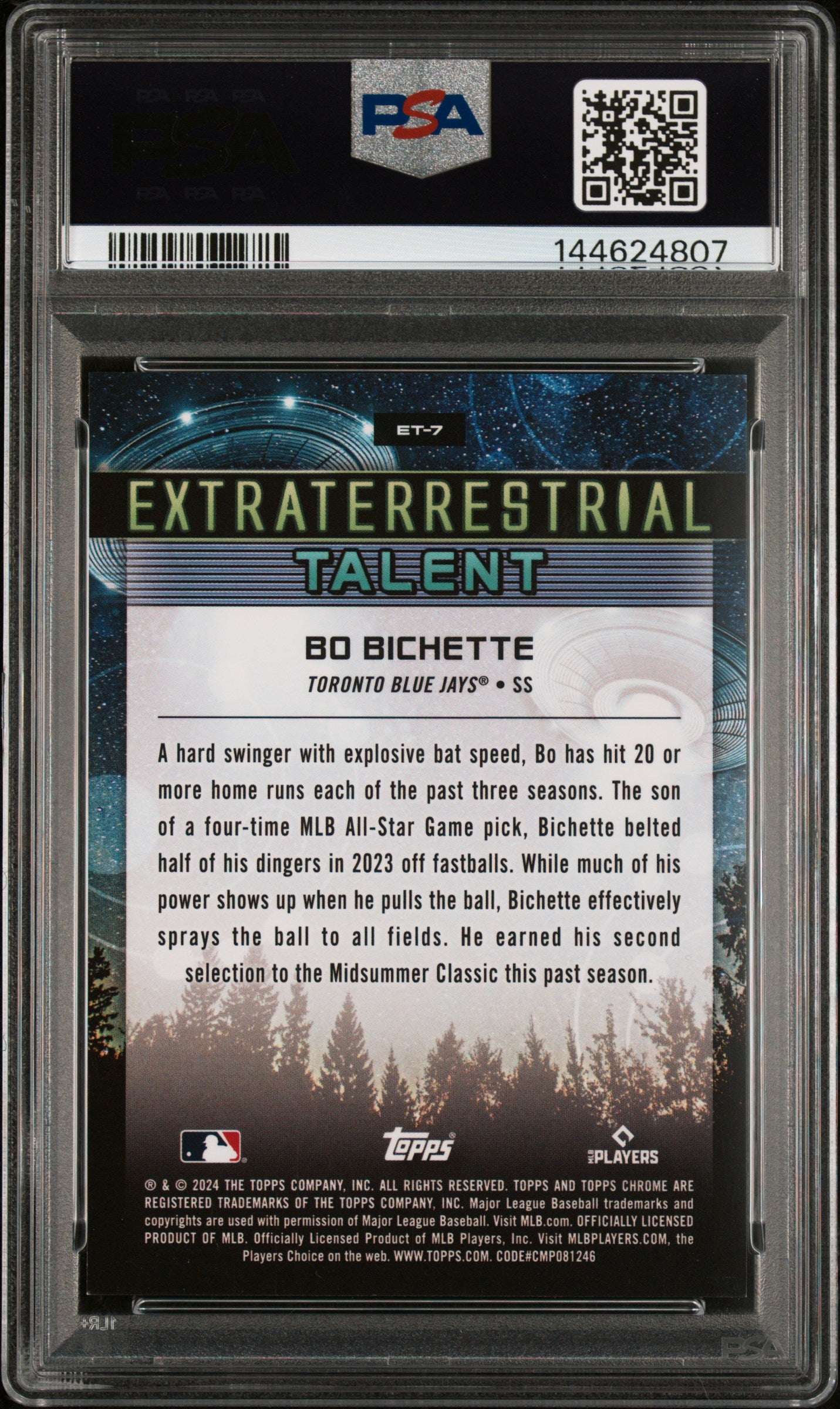 2024 Topps Cosmic Chrome Extraterrestrial Talent Bo Bichette #ET7 Red Flare PSA 9