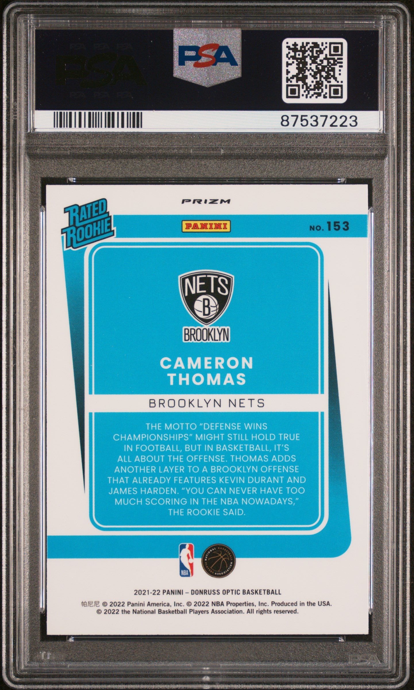 2021 Panini Donruss Optic Cameron Thomas #153 Blue Velocity PSA 9