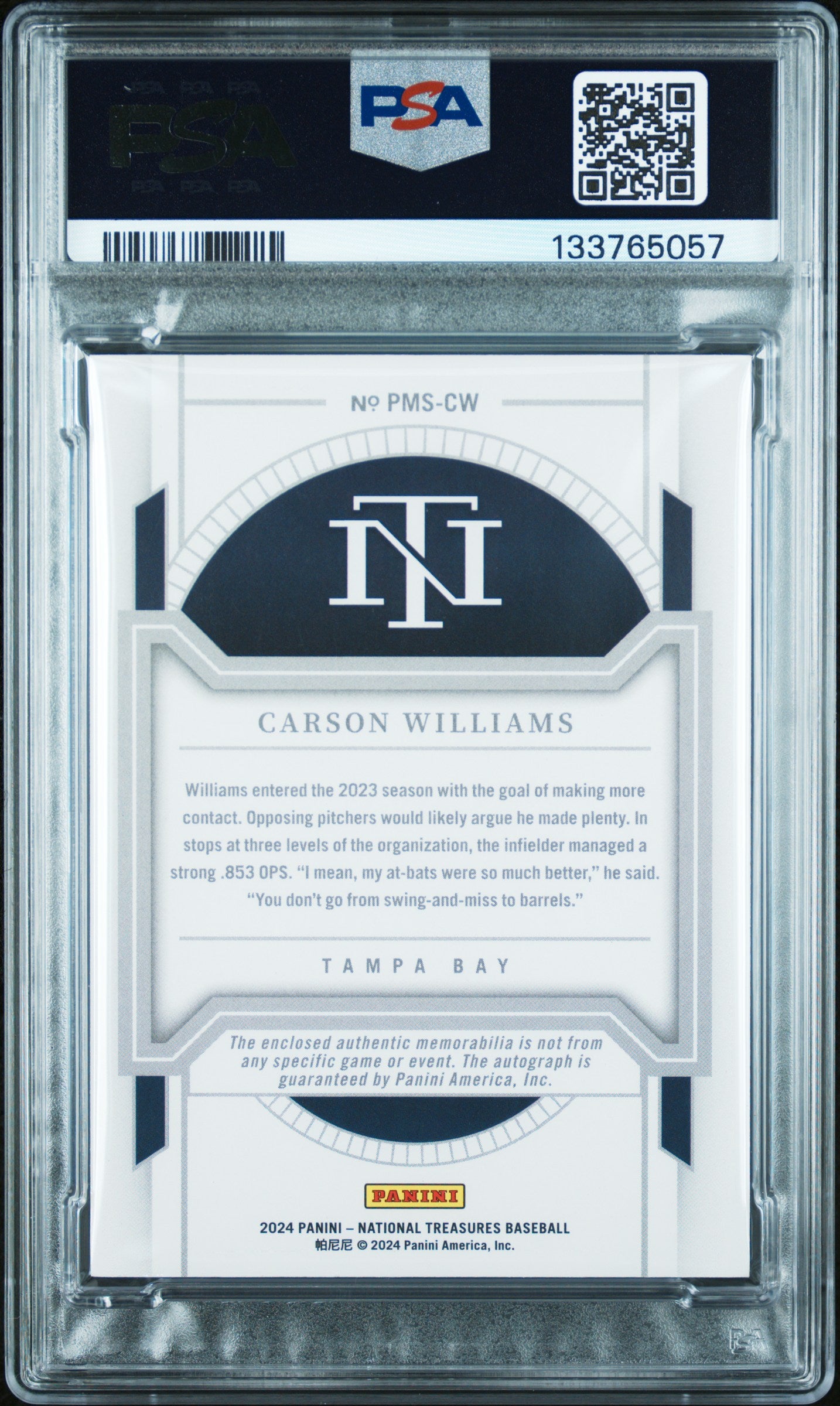 2024 National Treasures Prospect Signatures Carson Williams #CW Gold 35/49 PSA 8