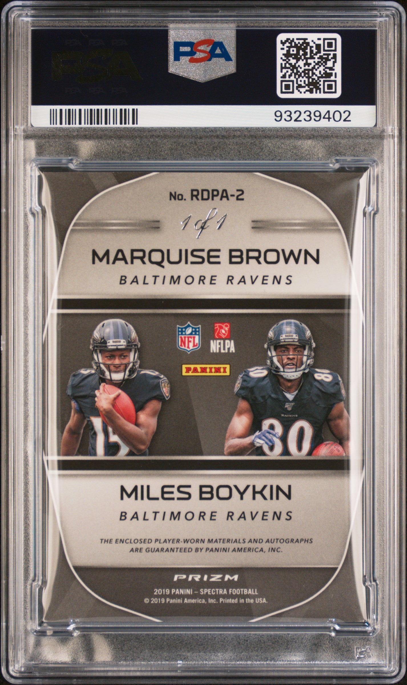 2019 Spectra M. Brown M. Boykin #2 Rookie Dual Patch Auto Shield PSA 8 RPA