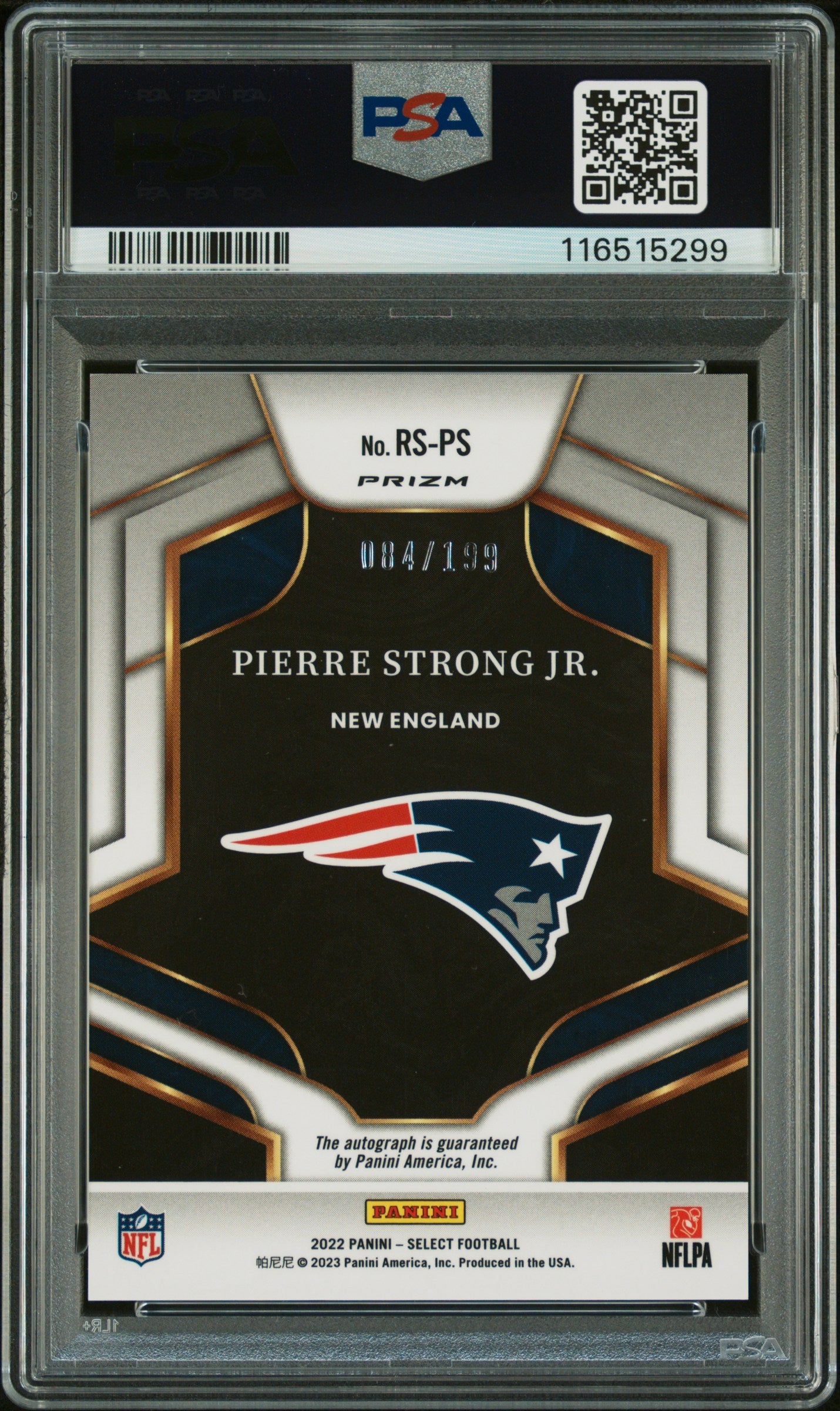 2022 Panini Select Rookie Signatures Pierre Strong JR. #RSPS PSA 9 Auto 10
