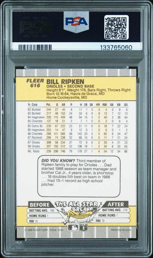 1989 Fleer Bill Ripken #616 FF Error PSA 6