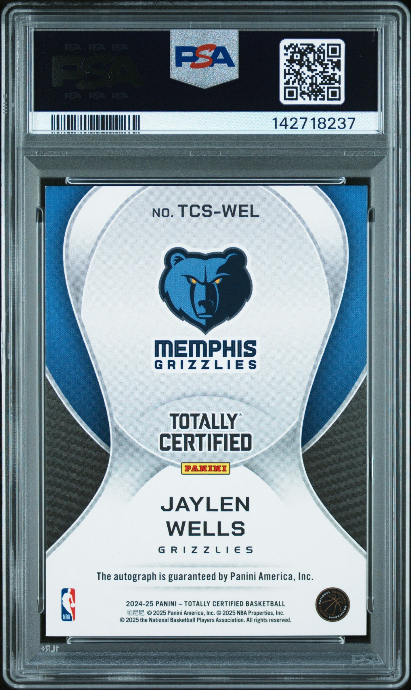 2024 Panini Totally Certified Totally Certified Signatures Jaylen Wells #TCSWEL PSA 9