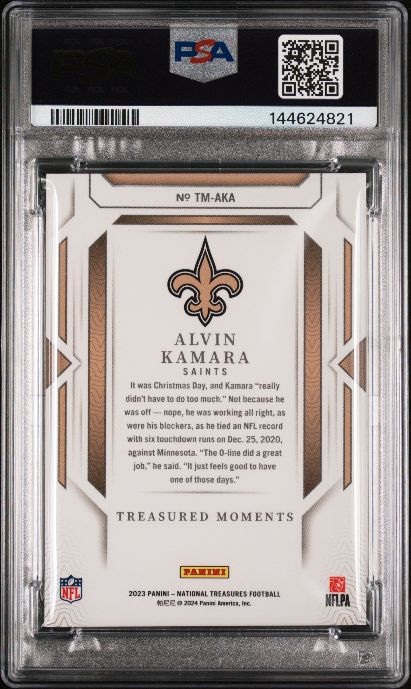 2023 Panini National Treasures Treasured Moments Alvin Kamara #TMAKA PSA 9