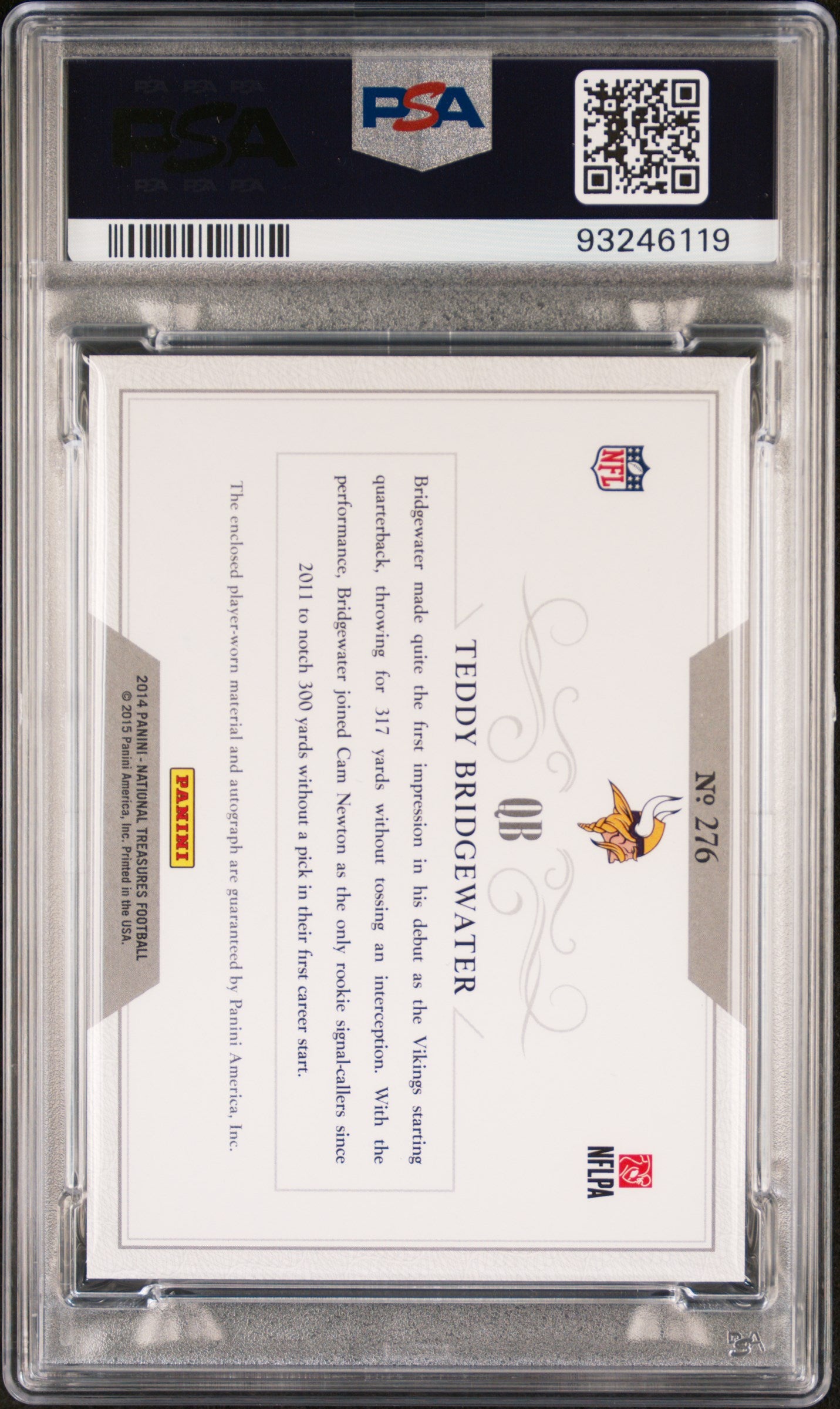 2014 National Treasures Teddy Bridgewater #276 Rookie Auto /99 PSA 9 RPA