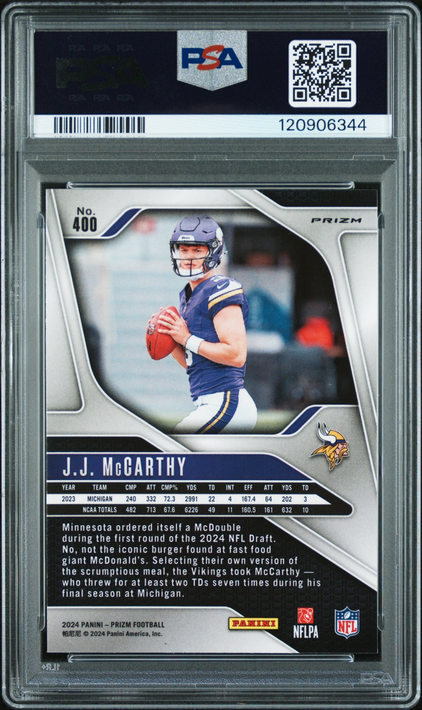 2024 Panini Prizm JJ Mccarthy #400 Silver PSA 10