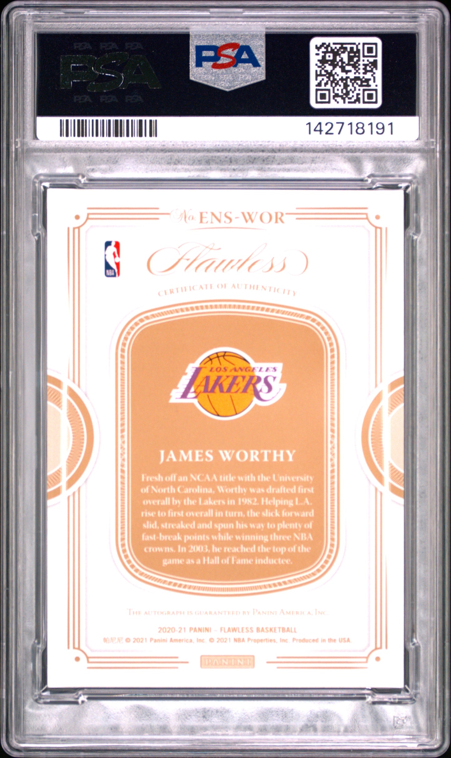 2020 Panini Flawless Enshrined Signatures James Worthy #ENSWOR Gold PSA 8